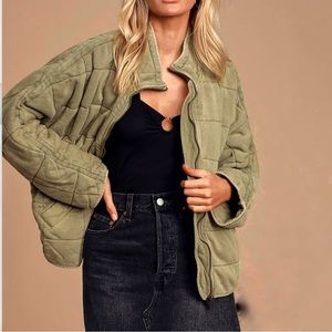 THREAD & SUPPLY Quilted Dolman Sleeve Zip Up Lightweight Puffer Jacket